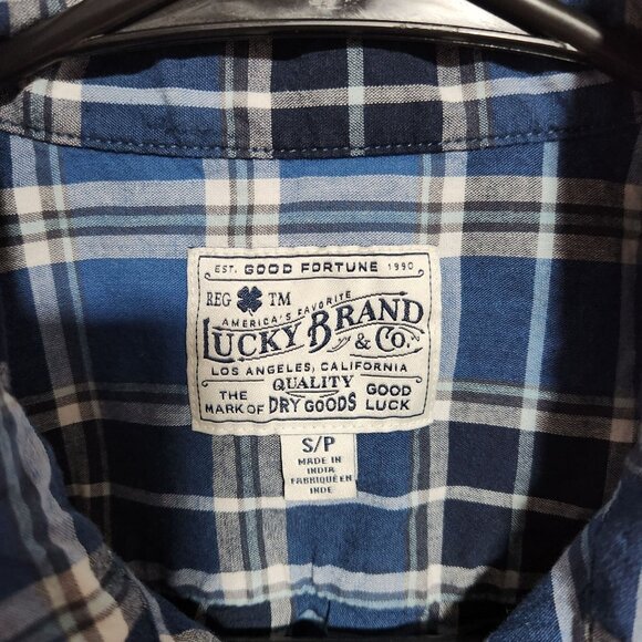 Lucky Brand Button Front Shirt Mens Size Small Blue Plaid Short Sleeve Top - Picture 3 of 3